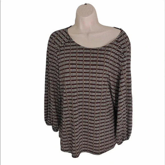 𝅺Adrianna Papell brown/yellow long sleeve blouse L - Picture 3 of 13